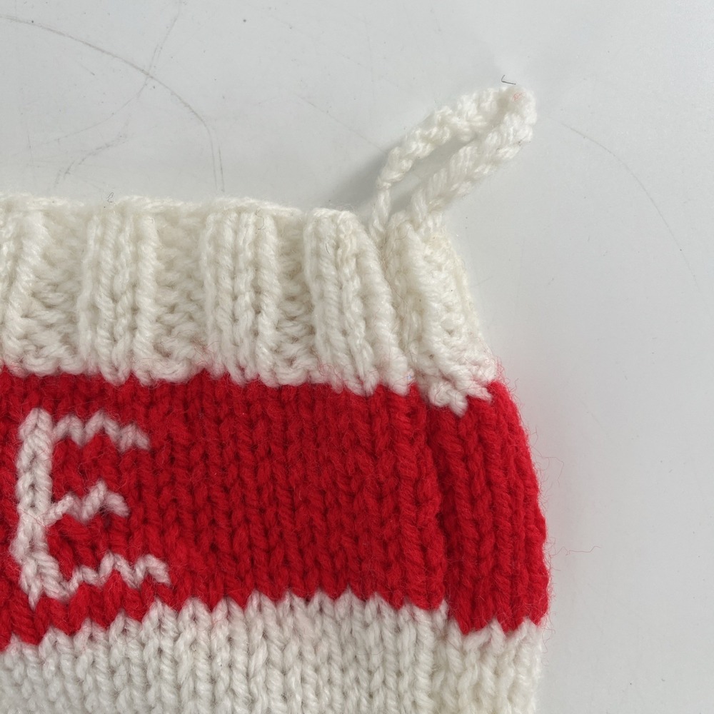 Vintage Hand Knit Christmas Stocking Rudolph Red-Nose Reindeer Green White READ - Picture 3 of 9
